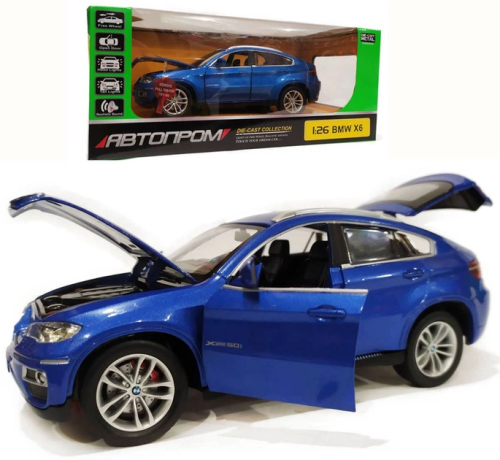 Машинка Автопром BMW Х6 синяя металл свет звук 18см  68250А фото 2