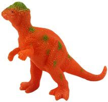 Игрушка силиконовая антистресс, динозавр оранжевый в зеленой шапке 9 см  05126