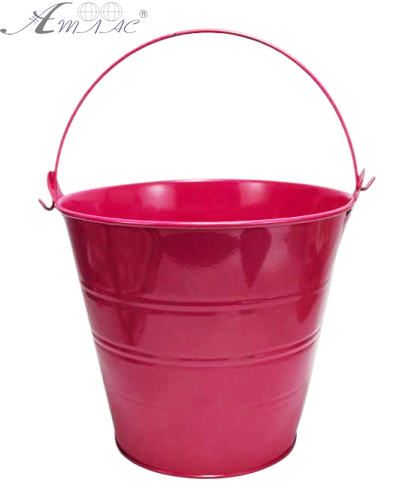 Ведерко Декоративний метал 15 х 14см три смуги Червоне  00216