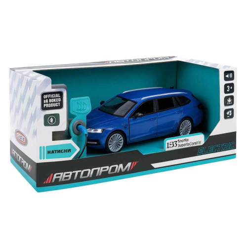 Машинка Автопром Skoda SuperB iV Синяя электро свет звук 14см  68744 фото 3