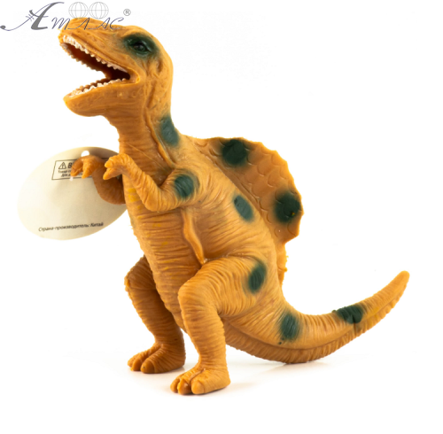 Іграшка силіконова антистрес, коричневий динозавр з гривою на спині 16 см  06071