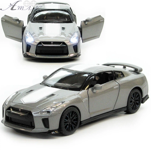 Машинка Автопром Nissan GT-R R35 Сіра метал світло звук 13см  68469