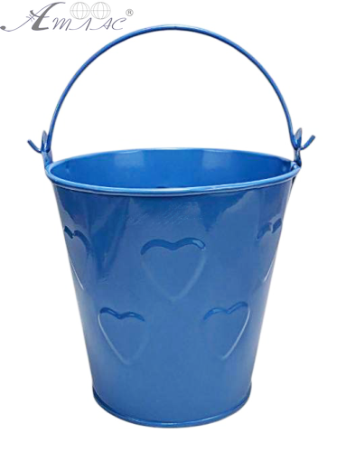 Відерко Декоративний метал 9,5 х 9,5см Диз № 7 видавлені серця Блакитне  00852