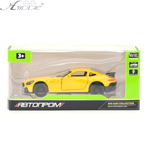 Машинка Автопром Mersedes-AMG желтая матовая металл инерционная 12см  74108 фото 2