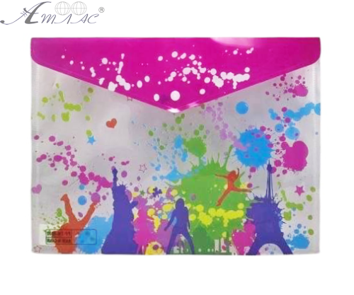 Папка на кнопці А4 прозора з малюнками мікс  5002