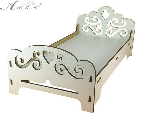 Мебель для кукол ростом 30 см - Кровать № 3 одинарная из МДФ AS-6005, М-2032 Мебель для кукол ростом 30 см - Кровать № 3 одинарная из МДФ AS-6005, М-2032