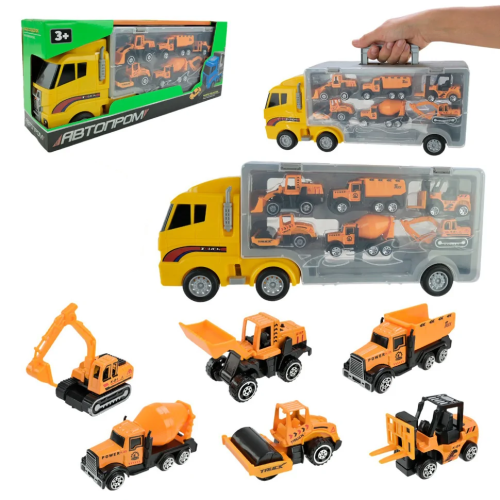 Модель Автопром Грузовик трейлер со строительной техникой  PS006-4