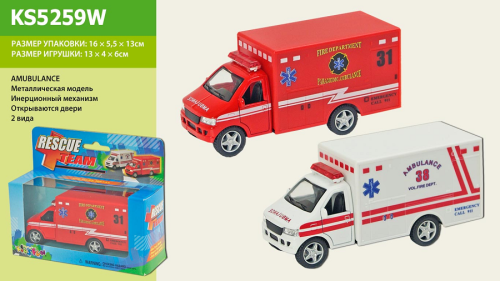 Машинка модель Kinsfun, Скорая помощь Красная  KS5259W