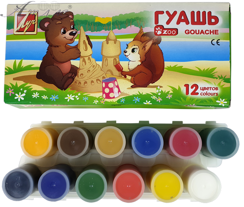 Гуаш набір Луч - Зоо Міні 12 кольорів 15мл (блок-тара) 20С1356-08