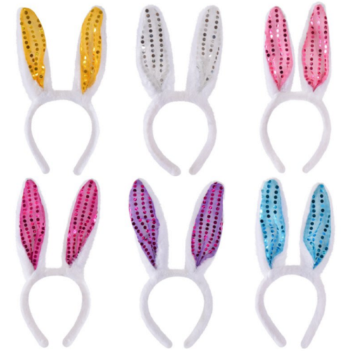 Игрушки Обруч Ушки Зайки меховые с пайетками 26 см красные  00224 фото 2