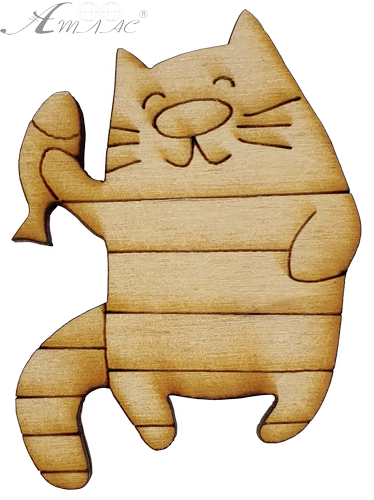 Фігурка фанерна - Котик з рибкою 4.8 см AS-4662, В-0265