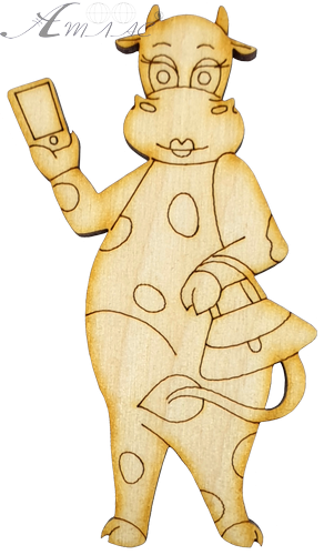 Фігурка фанерна - Корова або Бик № 19 з телефоном 5 х 8,5 см + магніт AS-4532