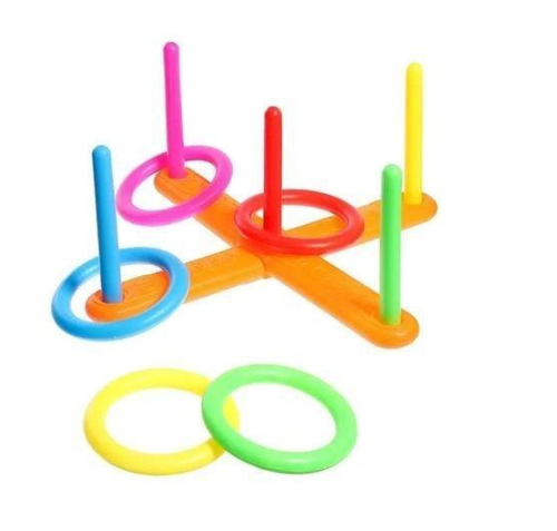 Игрушка Кольцеброс Крест 5 штырей, 5 колец  в сетке  YT3246D