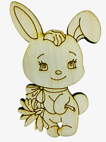 Фигурка фанерная - Кролик №  3 с бантом и цветочком 8х5см  AS-4577