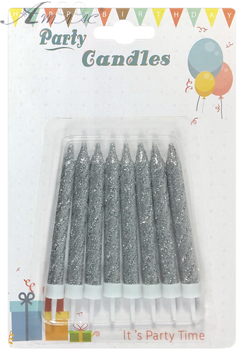 Свечи Набор 8 шт 8 см серебро витые с пластиковой ножкой в блистере 02616 Свечи Набор 8 шт 8 см серебро витые с пластиковой ножкой в блистере 02616