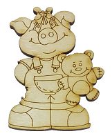 Фигурка фанерная - Свинка № 12 девочка с игрушкой 59 х 80 мм с магнитом AS-4813, В-0362