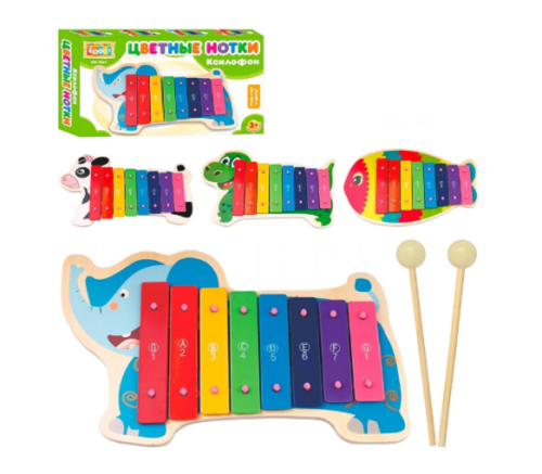 Игрушка Деревянная Ксилофон Цветные нотки 30 см  1854