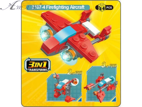 Іграшка Конструктор Qman Пожежний літак 3в1 34 деталі  2107-4