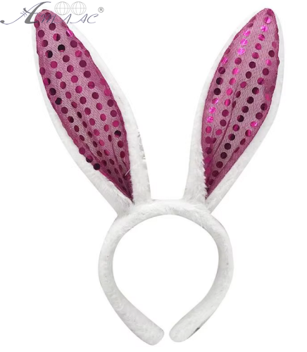 Игрушки Обруч Ушки Зайки меховые с пайетками 26см малиновые  00263