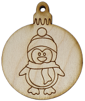 Фігурка фанерна - Ялинкова куля з пінгвіном 6 см  AS-4773