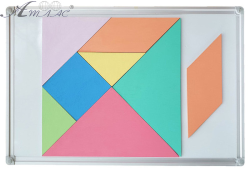 Танграм ЦВЕТНОЙ на магнитах, 8 деталей из фанеры 35 х 35 см  AS-7117 
