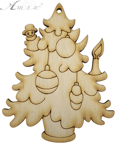 Фігурка фанерна - Ялинка середня з двома кулями та свічкою 10 см AS-4649, В-0193