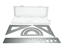 Набір Метал Лінійка 20 см + 2 трикутники + транспортир, в пеналі  11252