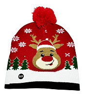 Шапка в'язана з підсвіткою LED червона з оленем  01668