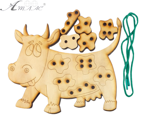 Іграшка розвиваюча Шнурівка Корова 19,5 х 16,5 см, з кольоровим шнурком 0,7 м AS-7134 фото 3