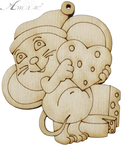 Фігурка фанерна - Мишеня № 19 вухань у ковпаку з сиром 66 х 80 мм з магнітом AS-4843, В-0401