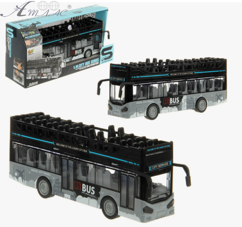 Игрушка Автобус кабрио двухэтажный серый 28 см  JS-122A фото 3