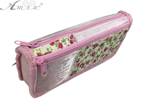 Пенал школьный косметичка 2 отделения в цветочках  J-8261 фото 4