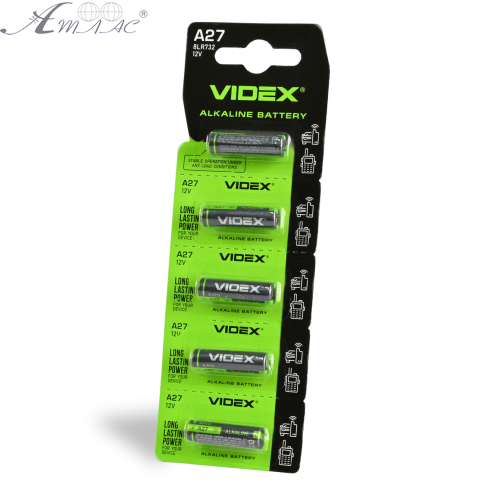 Батарейка 27A Videx Alkaline 12V 7,7х28мм 1шт до 07,2030р  03547 фото 2