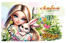 Альбом для рисования А4  8 листов скоба МД девочка с зайчиком  24109