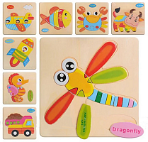 Іграшка Пазл дерев'яний тварини, техніка, мікс 14,5 х 14,5см  0689