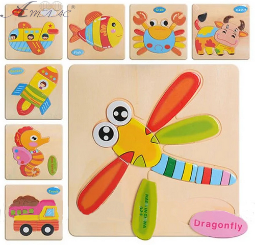 Іграшка Пазл дерев'яний тварини, техніка, мікс 14,5 х 14,5см  0689