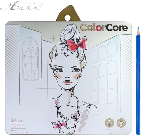 Олівці кольорові Marco Color Core 24 кольорів круглі в металевому пеналі 3130-24TN