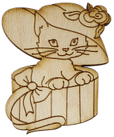 Фігурка фанерна - Котик в капелюсі та в коробці 6.7 см AS-4660, В-0247