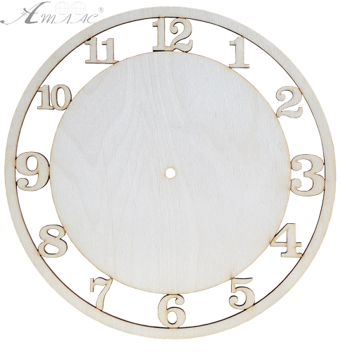 Основа для часов из фанеры 4 мм № 3 Круглая с арабскими цифрами d = 30 см AS-4552, В-0163