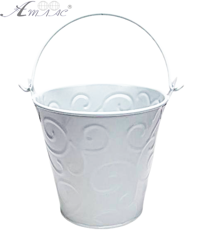 Відерко Декоративний метал 9,5 х 9,5см Диз № 1 завитки Біле  10788