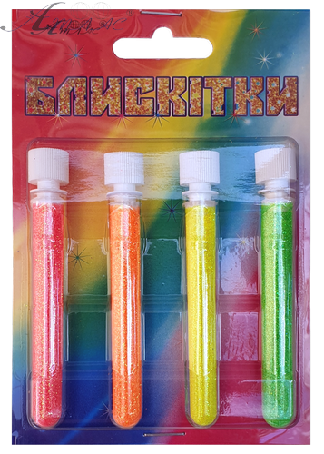 Блестки (Глиттер) Набор №  6 - 2 гр ( 4 шт ) Флуоресцентные - Лимонный + Зеленый + Персиковый + Оранжевый AS-2206, А-975 фото 3