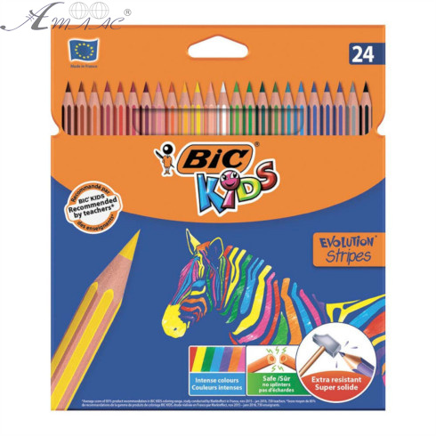 Олівці кольорові BIC 24 кол. Kids Evolution Stripes 950525 Олівці кольорові BIC 24 кол. Kids Evolution Stripes 950525