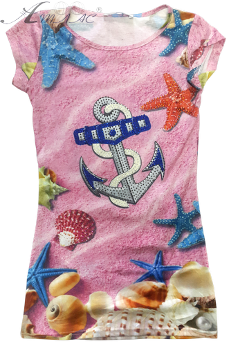 Плаття р.134-152 стретч, рожеве з якірем та стразами 14247 Плаття р.134-152 стретч, рожеве з якірем та стразами 14247