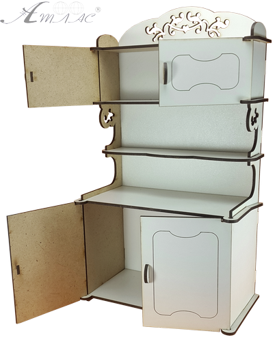 Мебель для кукол ростом 30 см - Шкаф № 2 кухонный из МДФ AS-6011, М-2038 фото 2 Мебель для кукол ростом 30 см - Шкаф № 2 кухонный из МДФ AS-6011, М-2038 фото 2