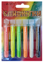 Блестки (Глиттер) Набор № 15 - 2 гр ( 6 шт ) - Флуоресцентные - Лимонный + Зеленый + Оранжевый + Персиковый + Белый + Черный AS-2214, А-984