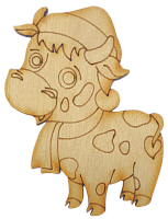 Фігурка фанерна - Корова або Бик №  7 у шапці та шарфі 5,5 х 7 см + магніт AS-4520