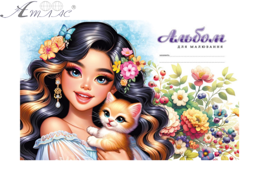Альбом для малювання А4 24 аркуша скоба МД Дівчинка з кошеням  24126