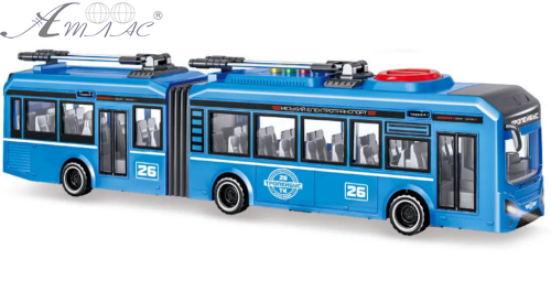 Іграшка Машинка АвтоЕксперт Тролейбус-гармошка Синій зі світлом двері відкриваються 40 см  26487 фото 2