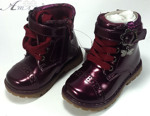 Ботинки Apawwa бордовые, лакированные, на шнурках и липучке р. 20 D804 Ботинки Apawwa бордовые, лакированные, на шнурках и липучке р. 20 D804
