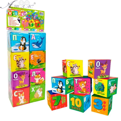 Игрушка Кубики Мягкие Животные Буквы Цифры 8 штук  40413